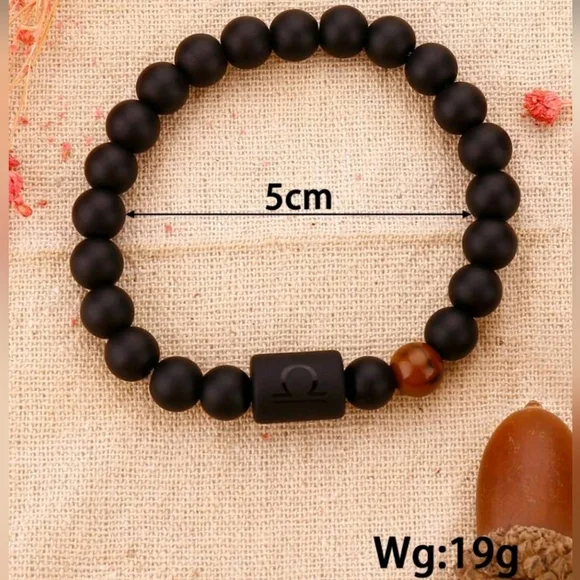 Unisex - Libra Zodiac Black Beaded Bracelet - Picture 2 of 6